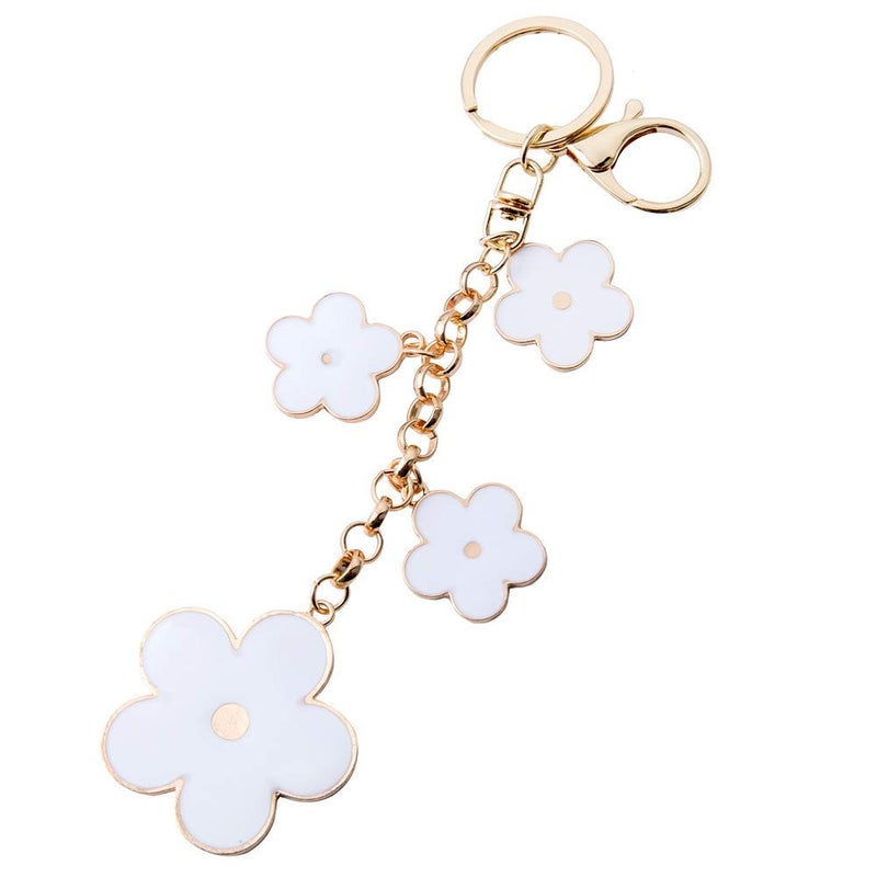 Giftale Women's Flower Bag Charms White Enameled Keychain Purse Accessories,#526-1D - Image 3